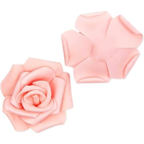 100 Pcs Artificial Rose Flower Heads Real Looking Blush Peach Foam Fake Roses - Picture 2 of 6